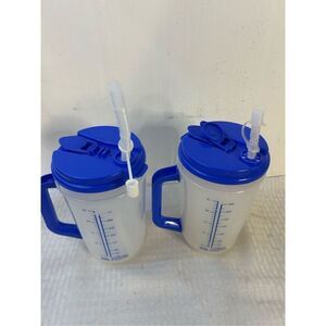 2 Blue medical hospital tumblers 32oz‎ with straw (missing tab)